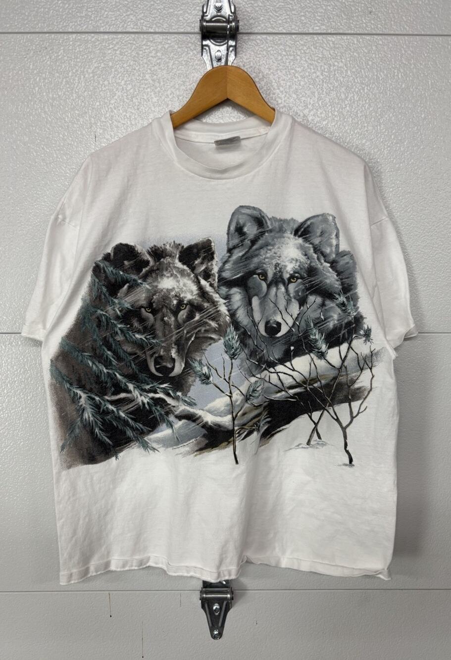 Vintage Wolf T Shirt All Over Print Adult XXL Nature Animals 90s USA